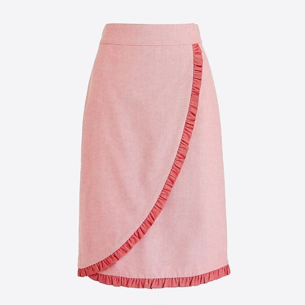 J. Crew Oxford Nantucket Ruffle Pencil Skirt in Pink and Red, 12